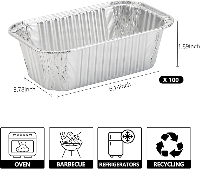 Ruckae 1lb Aluminum Mini Loaf Pans Silver Disposable Foil Mini Loaf Baking Pans Small Bread Tins for Party,Picnics,Gifts- 6" X 3.5" X 1.8" (60 pcs)