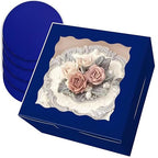 qiqee 8x8x5 Cake Box, 18 Sets Deep Blue Cake Box with Window ＆ 18 Sets 8" Deep Blue Cake Round Boards, 8inch Cake Containers