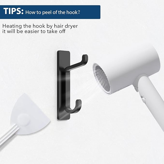 Wall Hooks for Coat and Towel: 13LB Adhesive Door Hanger Stick on, Black 6 Pack