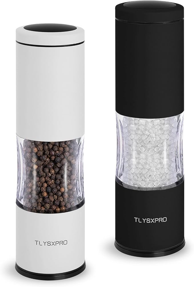 Salt and Pepper Grinder Set with Adjustable Coarseness | Manual Pepper Mill Grinder with Refillable Design | Ceramic Core | Kitchen Essential (2 Packs, Black&White)