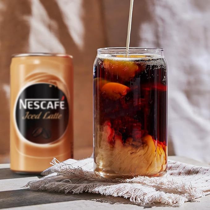 Le'raze Set of 6 Can Shaped Margarita Drinking Glasses Goblet - 16oz Clear Cups for Cocktails, Iced Coffee, Tea, Soda, Whiskey and Beer