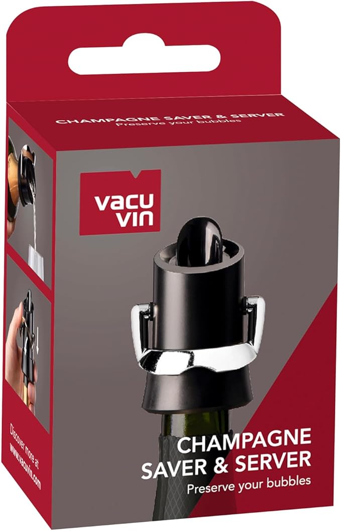 Vacu Vin Premium Champagne Bottle Stopper & Server - Preserve Bubbles for Up to a Week with Airtight Seal - Easy To Use, No Spill & Non-Drip Pouring - Kitchen Bar Counter Essentials