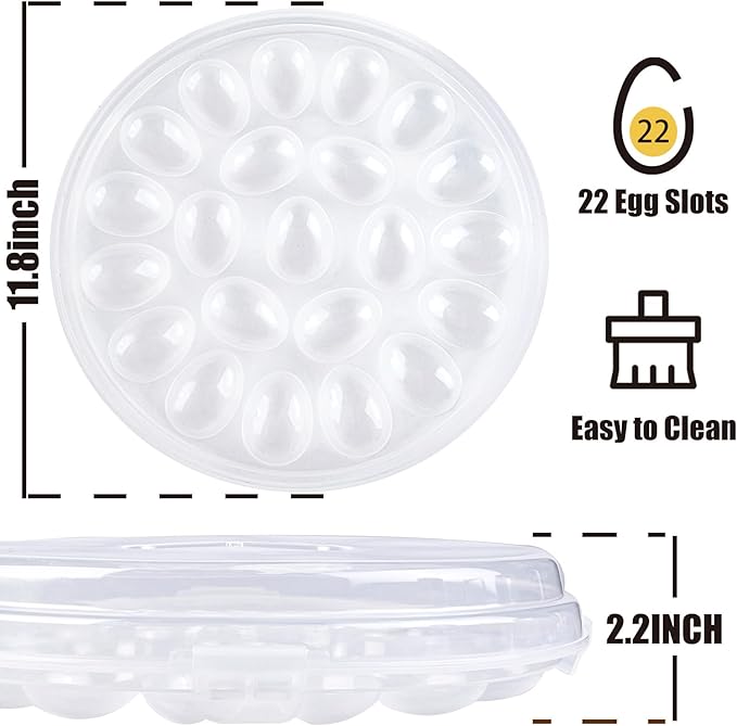 HANSGO Deviled Egg Containers with Lid, Portable Deviled Egg Platter Carrier Holder Trays with 22 Slots for Holiday Party and Home Kitchen, Clear