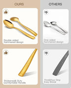 Silverware Set,Ollex 40-Piece Hammered Gold Flatware Cutlery Set for 8 Mirror Finished with Anti-rust stainless steel Spoon Knives Forks for Kitchen Hotel Party Modern Utensil Sets, Dishwasher Safe