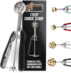 GORILLA GRIP Stainless Steel Cookie Scoop for Baking, 1 TBSP, Multipurpose Melon Baller, Meatball Spring Scoops, Perfect Portion Sizes, Easy Food Release, Scooper Size 60, BPA-Free Kitchen Tool, Black