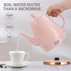 1.2 Liters Ceramic Electric Kettle Pot, Boil Water Quickly and Easily with Boil-Dry Protection, Auto Shut Off, Detachable Swivel Base, Graceful Gooseneck Teapot 1000W, Pink