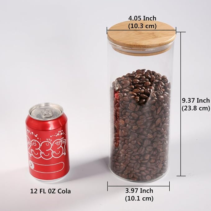 Glass Coffee Bean Container, 52.36 FL OZ (1550 ML), [Thickened Version] 77L Glass Food Storage Jar with Airtight Seal Bamboo Lid - Clear Food Storage Canister for Serving Tea, Coffee, Spice and More
