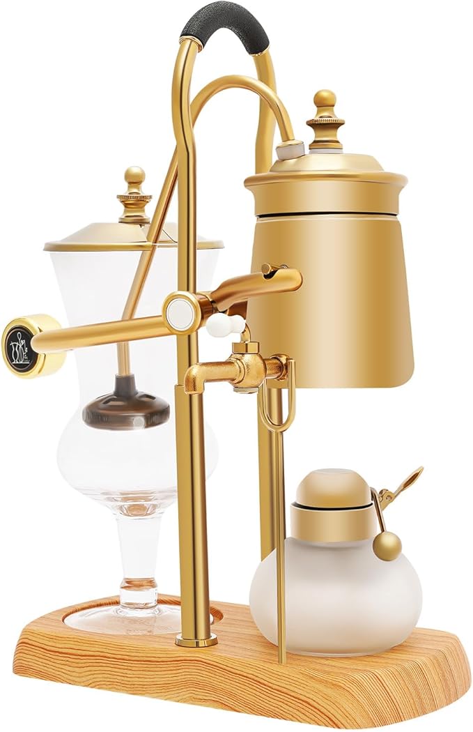 Belgian Balance Siphon Coffee Maker, Vintage Syphon Coffee Machines Vacuum Brewing System, Gold Royal Family Coffee Makers with handle for Home, Café shop (400ml/13.53oz) (Gold)