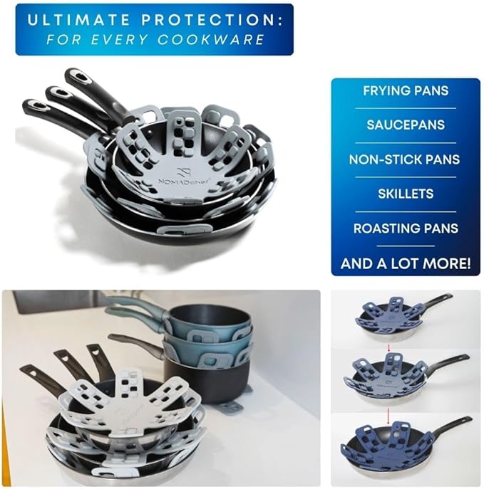 Dual-Use Silicone Pan Protectors for Stacking & Trivets for Hot Dishes | Silicone Trivet Mat | Perfect for Pot and Pan Protectors For Stacking | Cookware Protectors For Stacking (S-WHT/GREY)