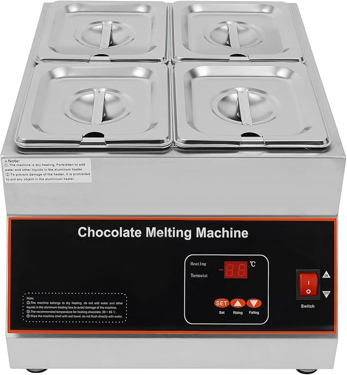 500W Electric Melting Pot for Chocolate w/Digital Display Control,Commercial Chocolate Warmer Melting Pot Chocolate Melter Pot Machine for Home or Bakery Use 4 Tanks for 26.46lb of Tempered Chocolate