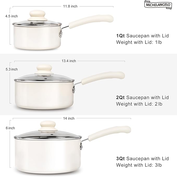 MICHELANGELO Nonstick Sauce Pan Sets, Ceramic Saucepan with Lid, Multipurpose Pot with Lid, Non-Toxic Saucepans, 1QT, White