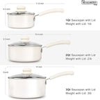 MICHELANGELO Nonstick Sauce Pan Sets, Ceramic Saucepan with Lid, Multipurpose Pot with Lid, Non-Toxic Saucepans, 1QT, White
