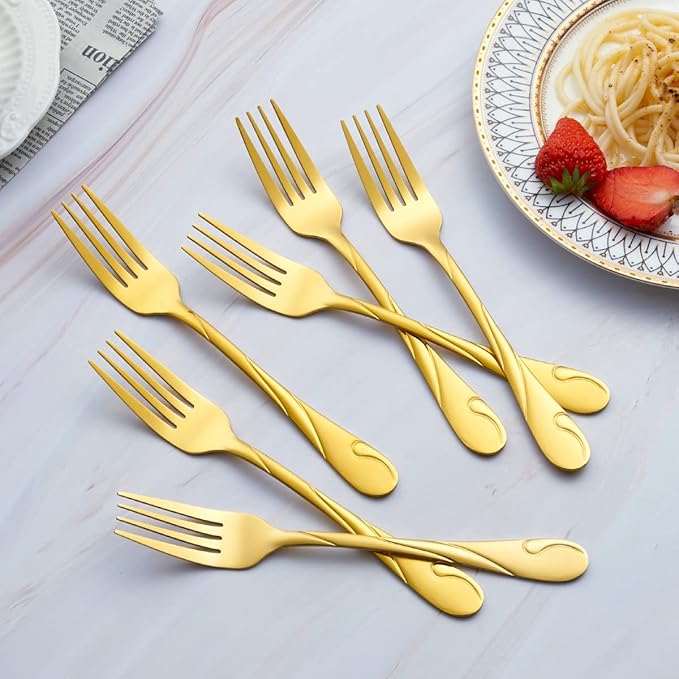 Gold Silverware Set for 8, 40-Piece Stainless Steel Flatware Set, Shiny Gold Metal Cutlery Set, Include Spoon, Fork and Knife Set, Dishwasher Safe