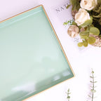 Spsyrine Green Decorative Serving Tray with Handles, Elegant Plastic Coffee Table Tray for Ottoman, Living Room, Home Decor 15.6" X 10.2"