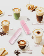 CIRCLE JOY Portable Milk Frother Hanheld, Battery Operated Electric Coffee Frother Wand Drink Mixer for Matcha Lattes Cappuccino, Kitchen Gifts, Pink
