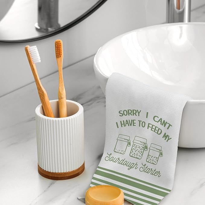 Funny Sourdough Baking Kitchen Towels, Gifts for Sourdough Bakers Tea Dish Towels for Kitchen, Baking Lover Gifts Decorative Hand Towels, 16x24 Inch Pink Green