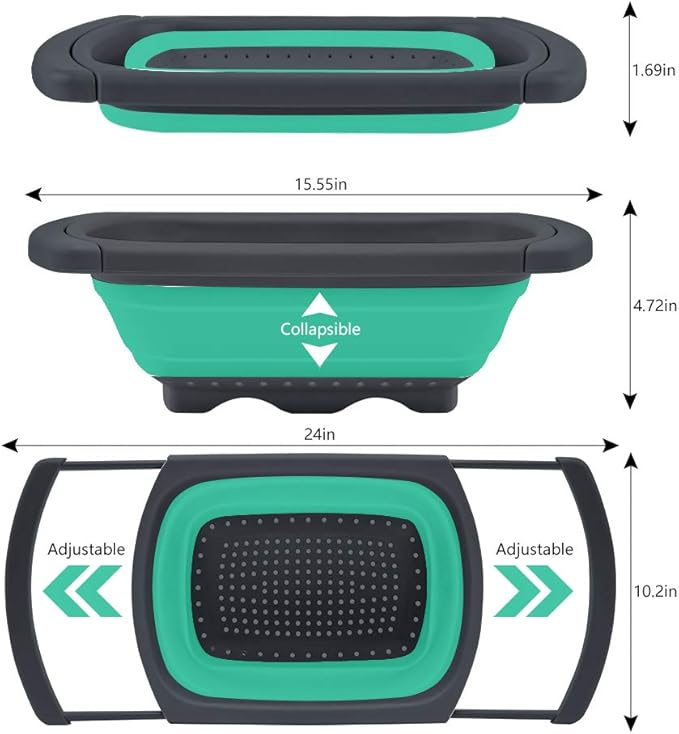 Qimh Colander collapsible, Colander Strainer Over The Sink Vegetable/Fruit Colanders Strainers With Extendable Handles, Folding Strainer for Kitchen,6 Quart