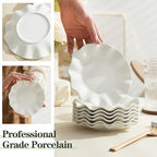 6 Inch Porcelain Appetizer Plates Set of 18, Small Dinner Plates, Dessert Salad Plates, White Wave Rim Serving Dishes for Cake, Snack, Ice Cream, Waffles, Microwave, Oven, and Dishwasher Safe