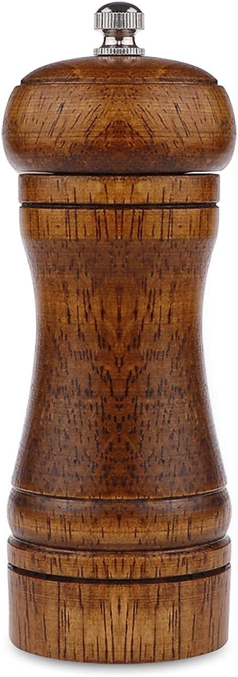 Powstro Pepper Grinder - 5 inch Pepper Mill Pepper Grinder Refillable Oak Salt and Pepper Grinder Set Sea Salt Grinder Ceramic Pepper Mill Grinder Adjustable Rough Grinder