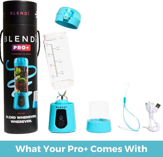 BLENDi Pro+ Portable Blender (New 2025 Model, 17.5oz, Turquoise) – Upgraded 120W Motor, USB-C Rechargeable, Cordless Personal Blender Smoothies & Shakes – BPA-Free, Self-Cleaning, Travel-Friendly