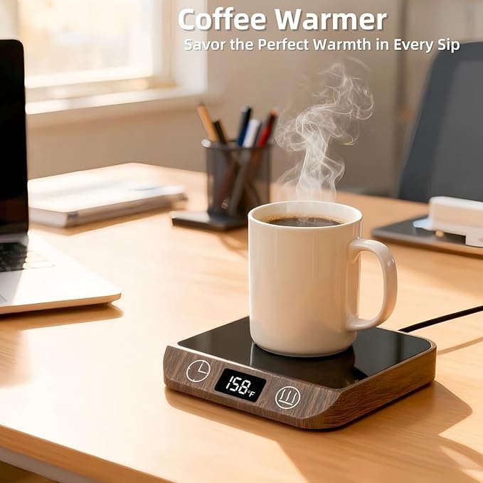 Coffee Mug Warmer, 20W Fast Heating & Constant Temperature Control, 6-Temp Settings, 1-12H Timer, Candle Warmer, Compatible with Various Cups for Coffee, Tea, Milk (Wood)