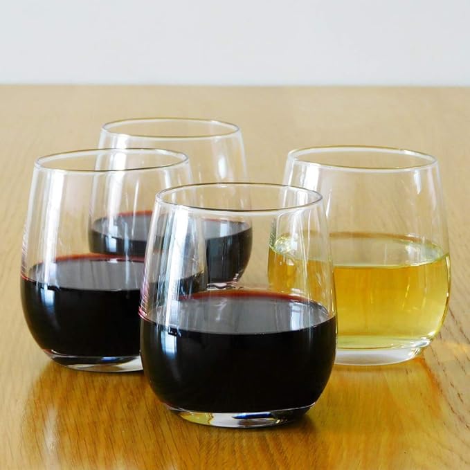 12 Ounce Stemless Wine Glasses/Whiskey Glasses/Beverage Glasses, Set of 4 Great For Drinking Wine, Whiskey or Juice, Versatile Glass Cups/Glassware Sets/Glass Tumblers