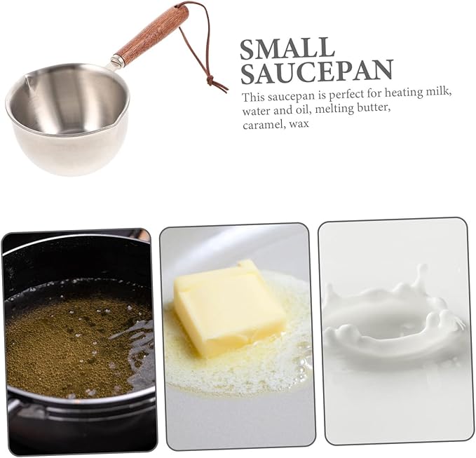 BESTOYARD Small Milk Pot 1 Quart Saucepan Sauce Warmer Pot Saucier with Pour Butter Melting Sauce with Lid Small Cookware Japanese Cookware Metal Milk Hot Cooking Wood Mini, 20X5CM