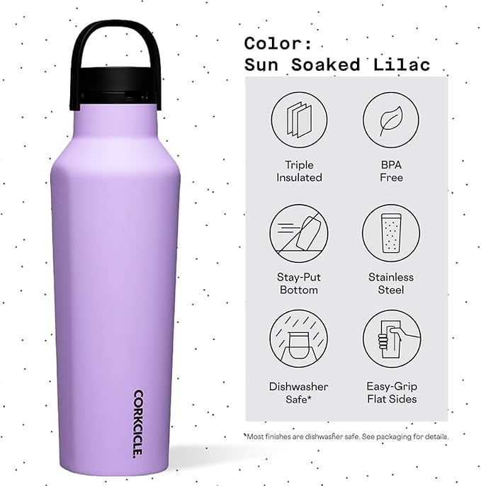 Corkcicle Sport Canteen Insulated Tumbler, Sun-Soaked Lilac, 20 oz – Reusable Water Bottle Keeps Beverages Cold for 25 Hours & Hot 12 Hours – Cupholder Friendly Tumbler with Screw-On Cap
