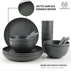 Wheat Straw Dinnerware Sets, Homienly 20pcs Unbreakable Microwave Dishwasher Safe Tableware Lightweight Bowls, Cups, Plates Set Reusable Dinner Plates Bowls set (Dark Grey)