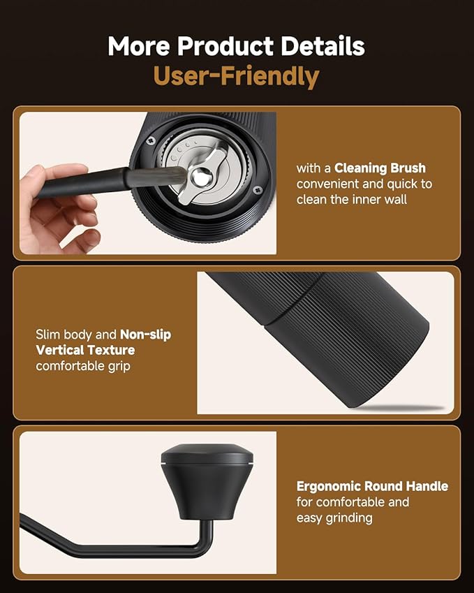 Manual Coffee Grinder,Hand Coffee Grinder with 30 Adjustable Settings,CNC 420 Stainless Steel Espresso Conical Burr-Portable Multi-Bearing Design for Pour Over,French Press & Moka pots