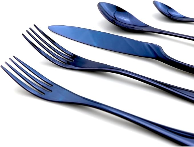 JASHII Luxury Jubilee Blue Flatware Set 20-Piece Iridescent Silverware Sets Replace Black Mirror Polished, 18/10 Stainless Steel Utensils For 4,Dinner Knife STEAK Knife Fork DINNER DESSERT Spoon
