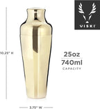 Viski Parisian Cocktail Shaker for Cold Brew Cocktails, Margarita, Espresso Martini, Contoured High Shine Polished Stainless Steel Martini Shaker, Home Bar, Bartender Gifts, 25 oz, Set of 1, Gold