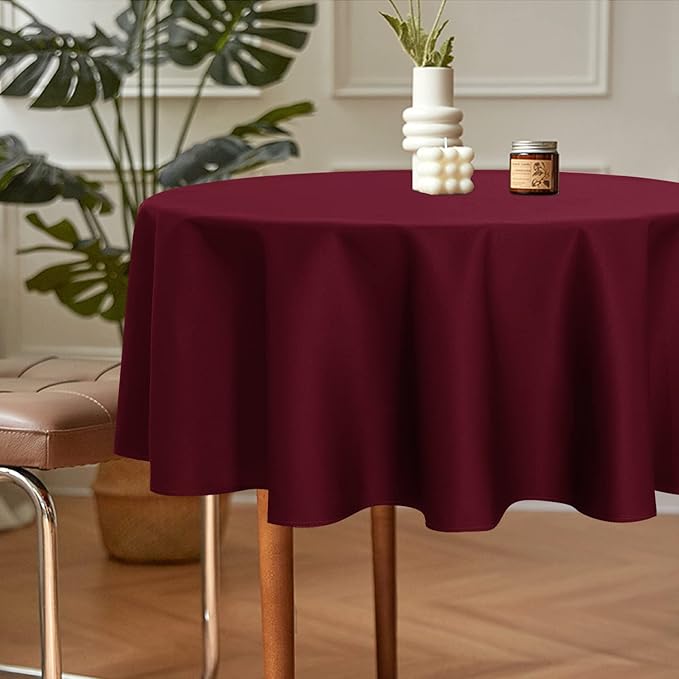 sancua 2 Pack Round Tablecloth 70 Inch Burgundy, Stain and Wrinkle Resistant Table Cloth - Washable Polyester Table Cover for Dining Tables, Buffet Parties and Camping