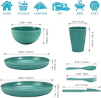 OAMCEG Plates and Bowls Sets Kitchen 42 Pcs, Plastic Wheat Straw Dinnerware Set, Dinner Plate/Dessert Plate/Cereal Bowl/Cup/Flatware Set, Dishwasher Microwave Safe, Outdoor Camping Dishes, Green