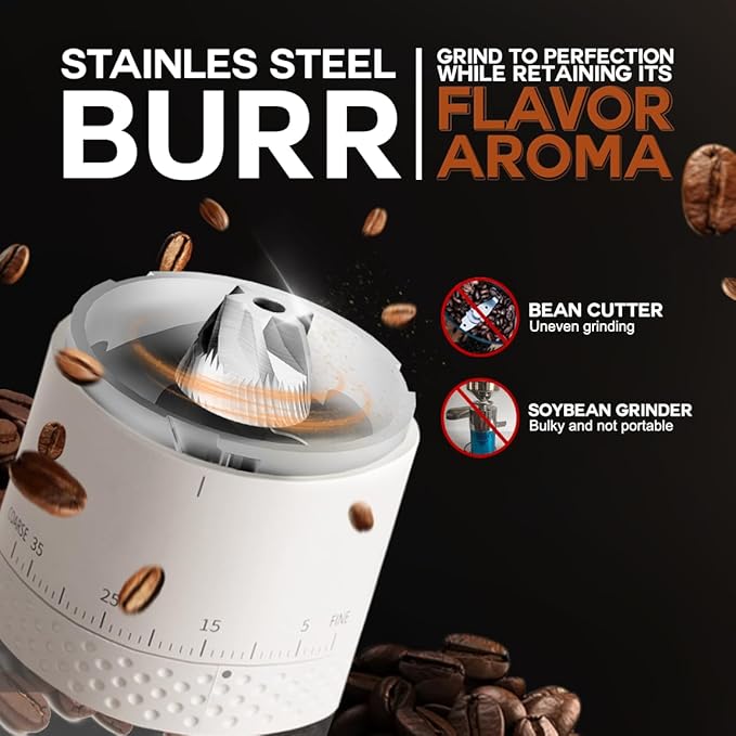 Portable Coffee Grinder – Rechargeable Espresso Coffee Grinder with Stainless Steel Burr Mill for Travel, Camping – Cordless Electric Small Grinders with 38 Adjustable Grind Settings