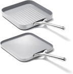 Caraway Griddle Pan & Grill Pan Duo - Non-Stick Ceramic Coated - Non Toxic, PTFE & PFOA Free - Oven Safe & Compatible with All Stovetops – Gray