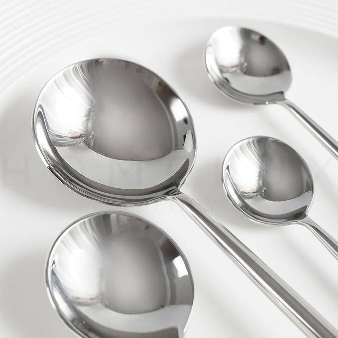 Homelux Theory 18/10 Stainless Steel Silverware Set, 2 Cutlery Set of 5pc Heavy Duty Spoons & Forks Set, Stainless Steel Kitchen Utensils, Adaline Royal Modern Utensils & Contemporary Flatware Set