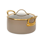 Bloomhouse - Two Time Oprah's Favorite Things Winner - 6 Quart Heavy Duty Aluminum Premium PFA Free Ceramic Nonstick Dutch Oven Pot with Lid - Cappuccino Cream with Gold Handle