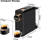 Black Espresso Machine for Nespresso Compatible Capsule, Single Serve Coffee Maker Programmable for Espresso Pods, Premium Italian 20 Bar High Pressure Pump ，Mini Coffee and Espresso Machine