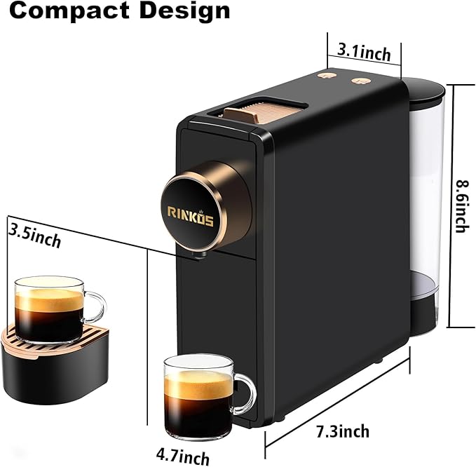 Black Espresso Machine for Nespresso Compatible Capsule, Single Serve Coffee Maker Programmable for Espresso Pods, Premium Italian 20 Bar High Pressure Pump ，Mini Coffee and Espresso Machine