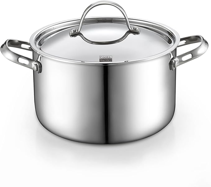 Cooks Standard Multi-Ply Clad Stainless Steel Stock Pot, 4-Quart Pasta Cooking Soup Pot with Lid, Deep Stockpot Induction Cookware