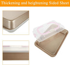 Non-Stick Cake Pan with Lid 9x13 Inch Gold Baking Cake Pan with Plastic Lid, High Sided Sheet Bakeware for Cakes, Brownies, Casseroles