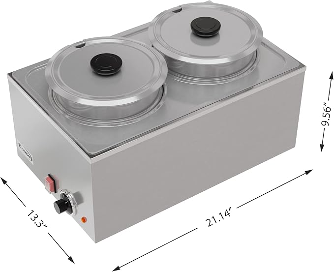 KoolMore Commercial Bain Marie Countertop Food Warmer, Soup Station, and Buffet Table Server with Two Serving Pots, Stainless-Steel Steamer with Auto Shut Off (CFW-4), Silver