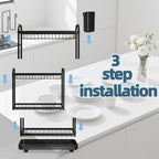 Dish Drying Rack, Stainless Steel Dish Rack, 2-Tier Kitchen Organizers for Dishes, Knives, Cups, Cutting Boards, Detachable Large Capacity Dish Drainer Organizer & Space-Saving Utensil Holder