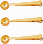 Coffee Scoop,Golden-Stainless Steel Measuring Spoon Bag Clip,Great for Measuring Coffee,Tea,Protein Powder,lnstant Drinks and More,Pertect coffee spoon set of 3