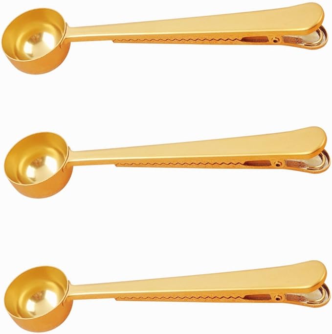 Coffee Scoop,Golden-Stainless Steel Measuring Spoon Bag Clip,Great for Measuring Coffee,Tea,Protein Powder,lnstant Drinks and More,Pertect coffee spoon set of 3