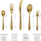 Windsor Silverware Set, 30 Piece Forged Flatware Cutlery Premium Stainless Steel, Service for 6, for Kitchen, Home, Wedding, Party, Mirror Polished Dishwasher Safe. (Matte Gold)