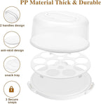 Cake Carrier with Lid and Handle, Multipurpose Cake Stand Fits 10 inch Cake, Cupcake Containers for 11 Cupcakes，Cake Holder Serves as Five Section Serving Tray, Portable Cake Carriers, White