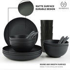 Homienly Wheat Straw Dinnerware Sets, 20pcs Unbreakable Microwave Dishwasher Safe Tableware Lightweight Bowls, Cups, Plates Set Reusable Dinner Plates Bowls set (Matte Black)