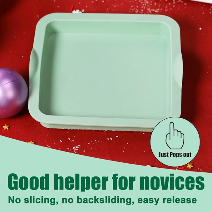 4 Pcs Layer Cake Pans Set, 6 Inch Rainbow Cake Baking Pans,Silicone Cake Molds for Mother's Day Pizza Vegetable Pancake Quiche and Resin Crafts (Square)